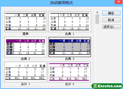 Excel中自动套用格式