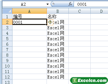 在Excel单元格中输入文本编号