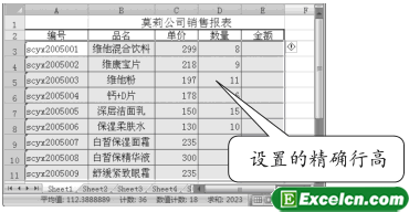 Excel2007精确行高