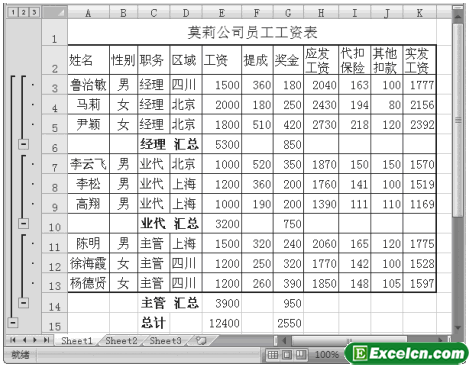 Excel2007中建立分类汇总