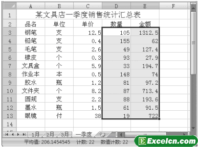 Excel2007中按位置合并计算数据