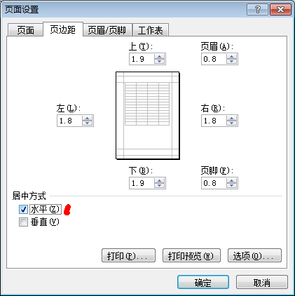 Excel2007设置居中打印