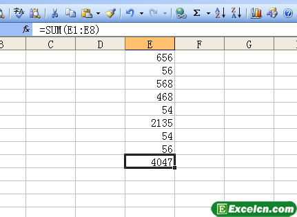 Excel2003中利用“自动求和”按钮进行求和