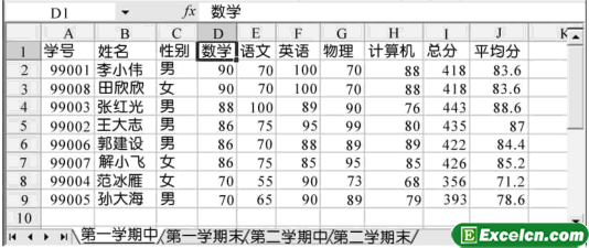 Excel2003提供的排序功能