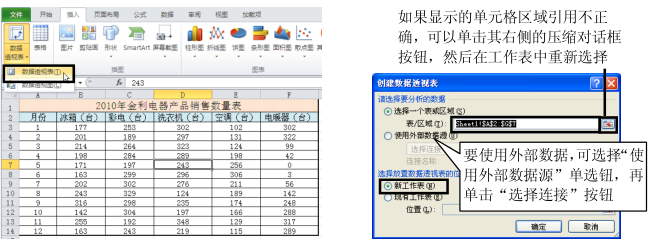 Excel2010中创建数据透视表