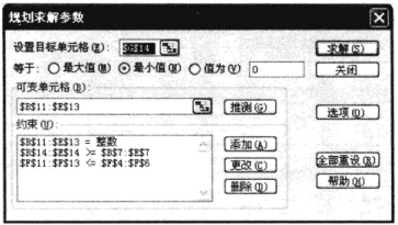 Excel规划求解参数