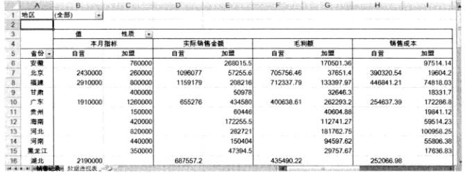 创建数据字段透视表