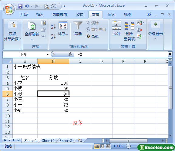 excel中降序的操作方法