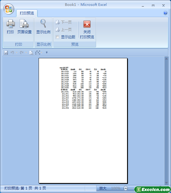 excel工作表打印预览效果