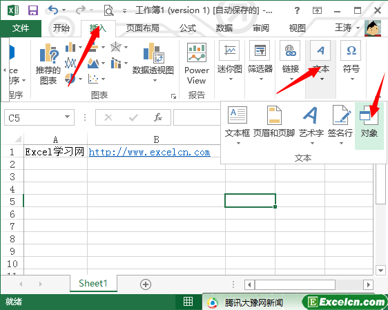 excel2013中插入对象文件