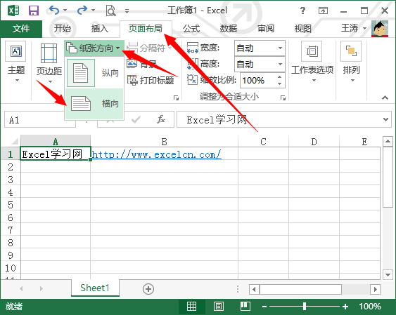 excel2013中的纸张方向和大小