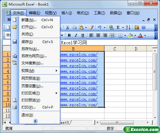 Excel2003中设置打印区域