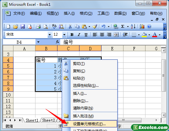 excel2003中设置excel单元格格式