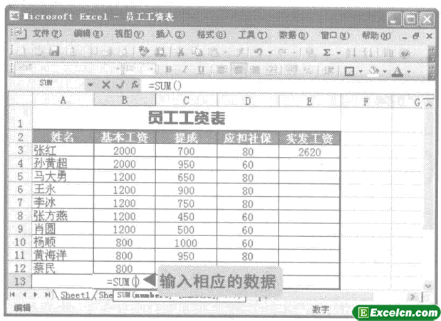 excel单元格中输入数据