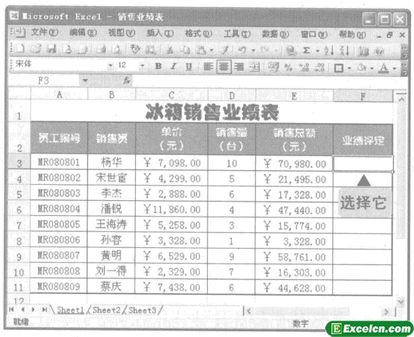 使用IF条件函数对员工的销售业绩进行评定