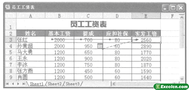 在不同的工作表中追踪引用单元格与从属单元格