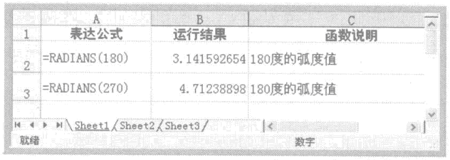 在excel中弧度与角度相关函数的使用方法