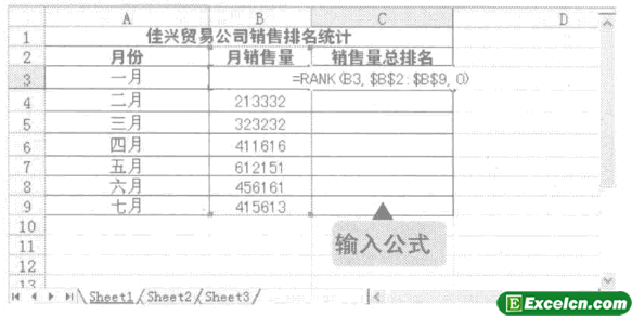 使用RANK函数来完成excel单元格区域的数据排位