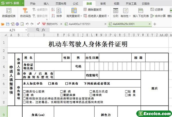 excel机动车驾驶人身体条件模版