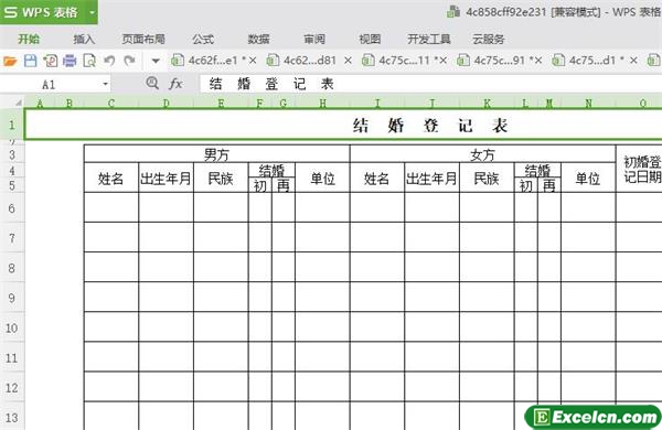excel单位婚姻登记表模板