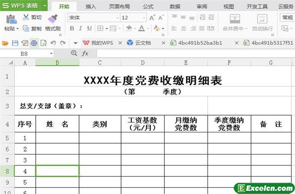excel党费收缴明细表模板