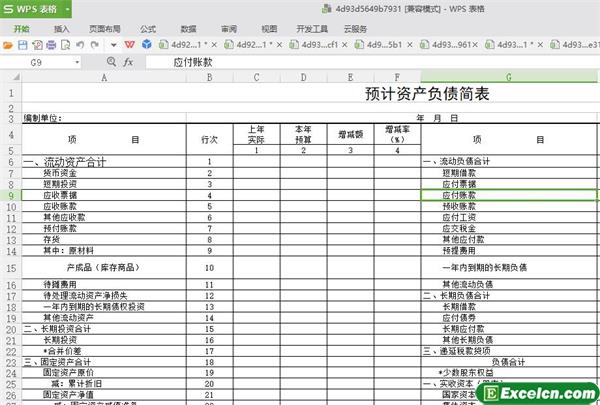 excel财务预计资产负债简表模板
