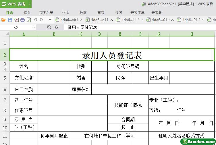 excel录用人员登记表模板