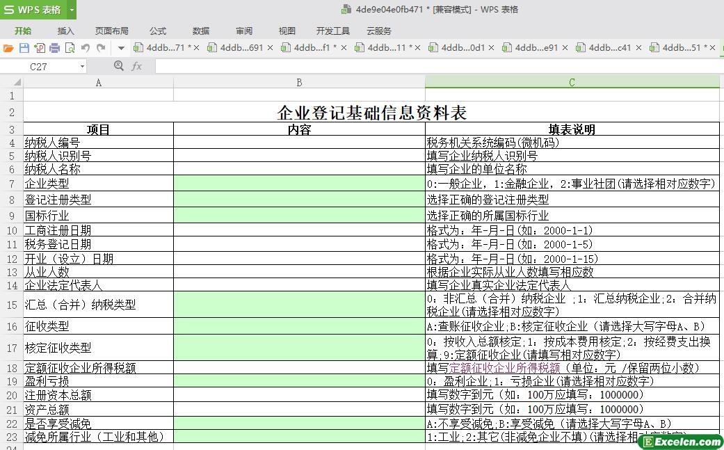 excel2010纳税人登记信息表模板