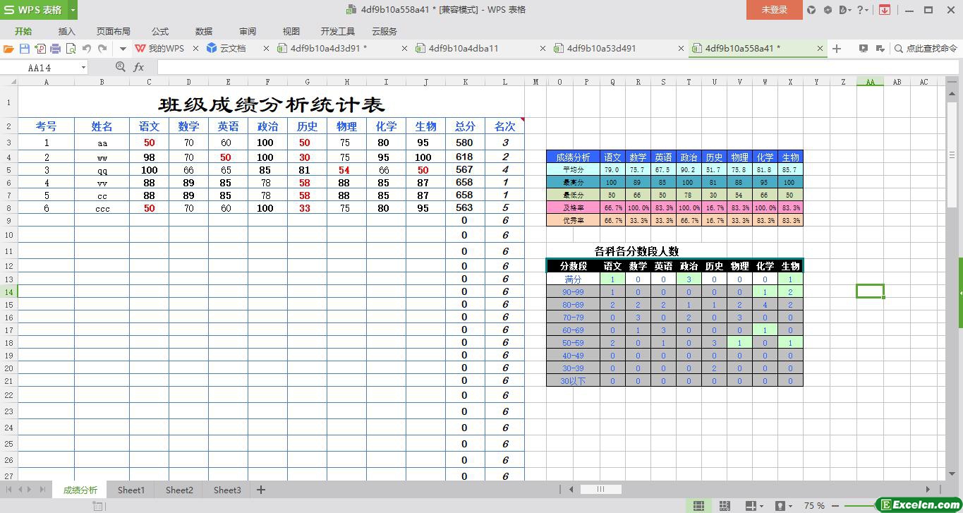 excel班级成绩分析统计表模板