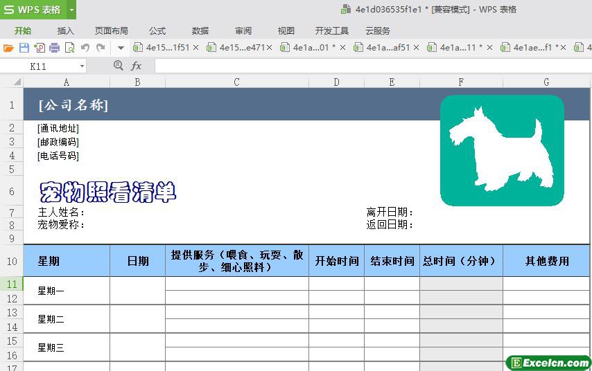 excel宠物看照单模板