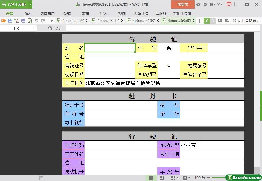 excel驾驶证资料填写单模板