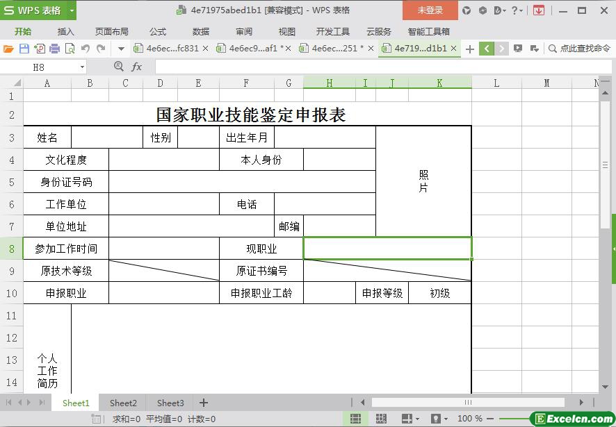 excel国家职业技能鉴定申报表模板