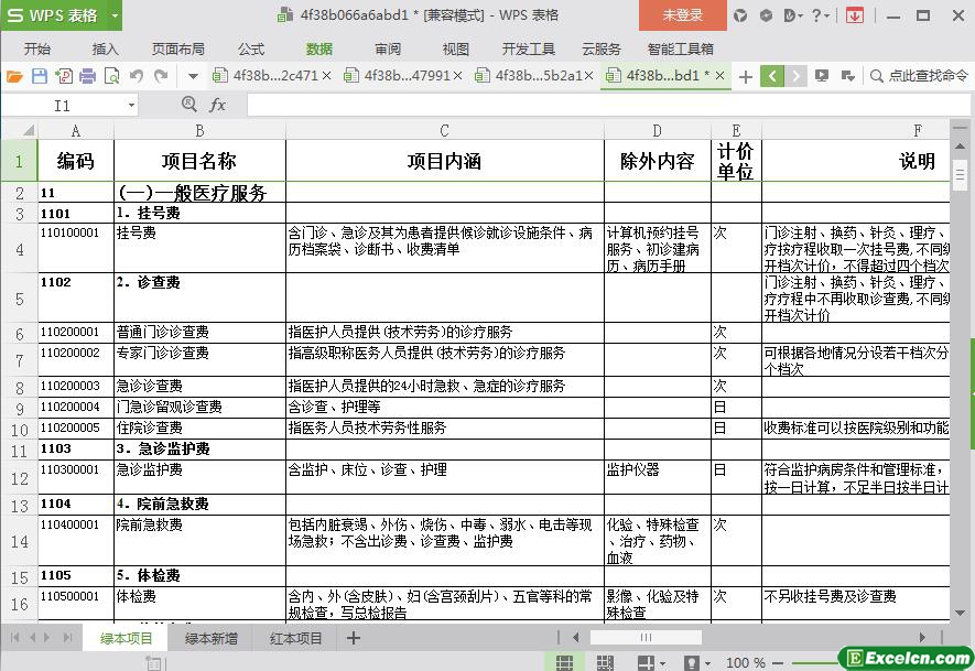 excel一般医疗项目收费说明模板