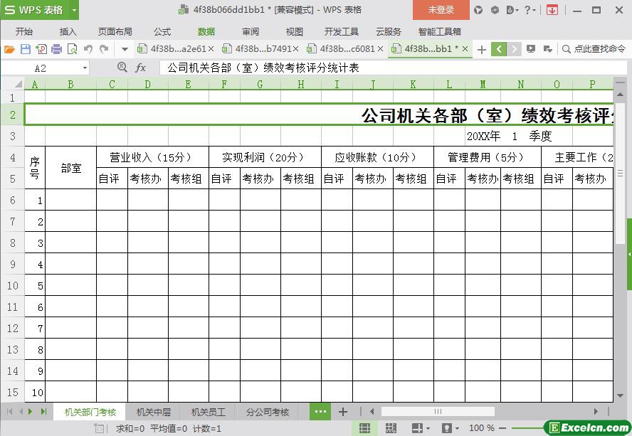 excel机关绩效考核评分统计表模板