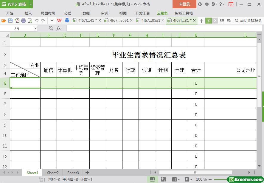 excel毕业生需求情况汇总表模板