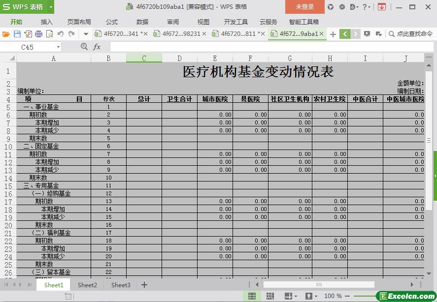 excel医疗机构基金变动情况表模板