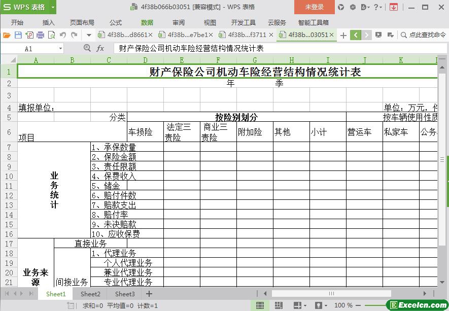 excel机动车险经营结构情况统计表模板