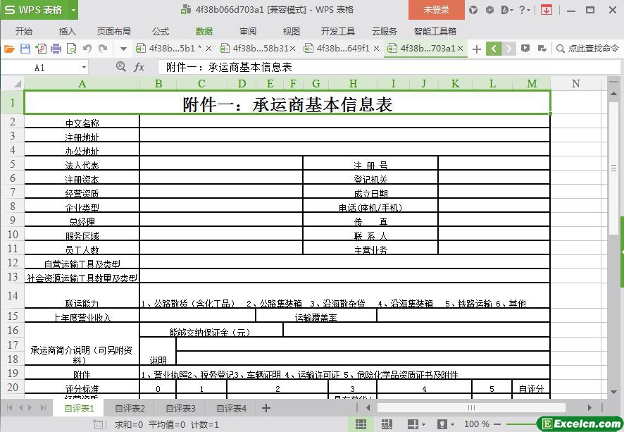 excel承运商自评表模板