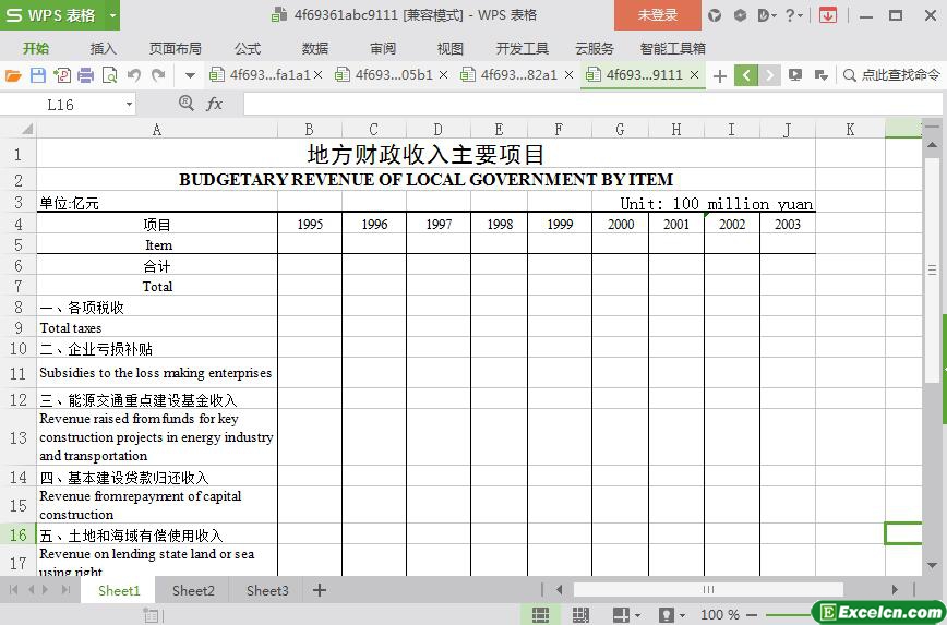 excel地方财政收入主要项目模板