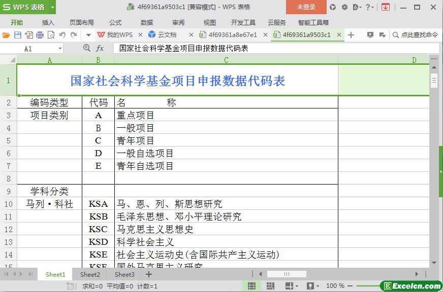 excel国家社会科学基金项目申报数据代码表模板