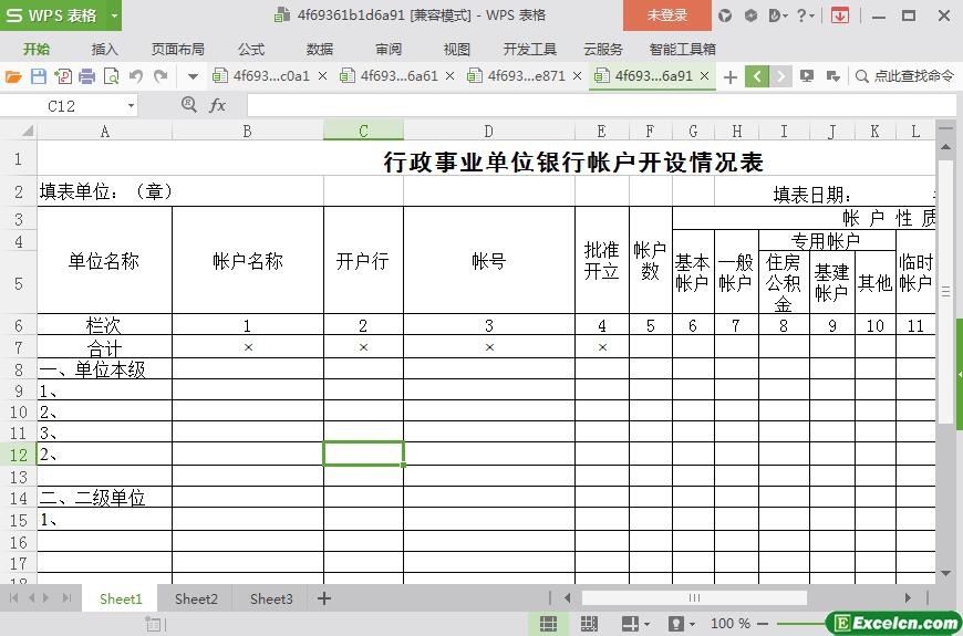 excel行政事业单位银行帐户开设情况表模板