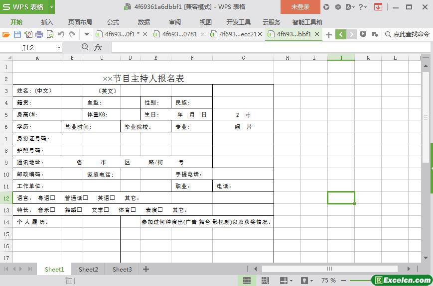 excel演员、主持人报名表模板