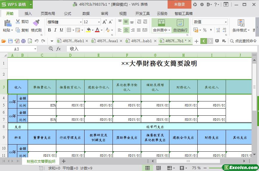 excel大学财务收支简要说明模板