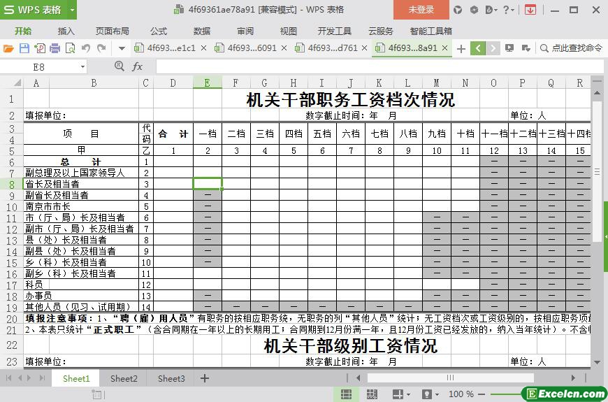 excel机关干部职务工资档次情况模板