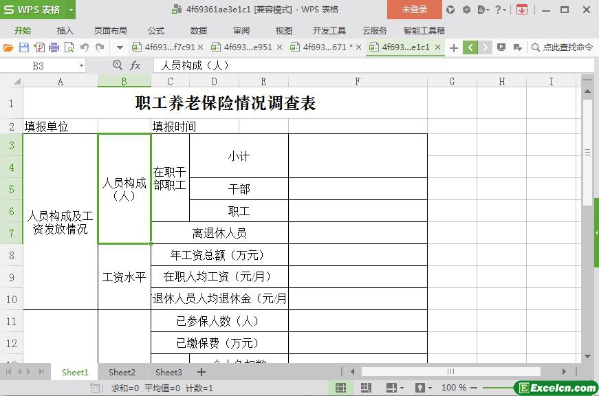 excel职工养老保险情况调查表模板