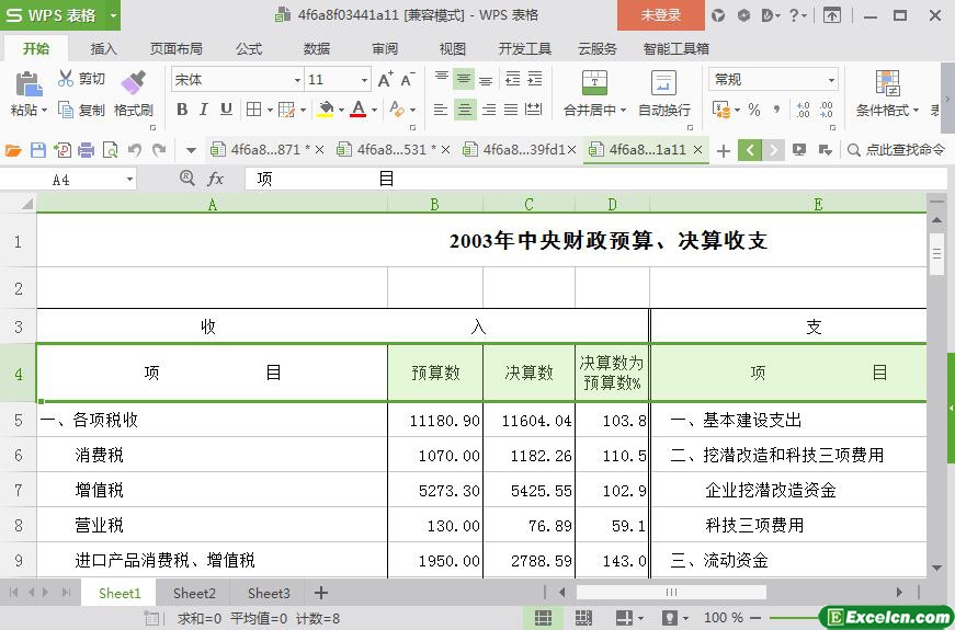 excel中央财政预算、决算收支模板