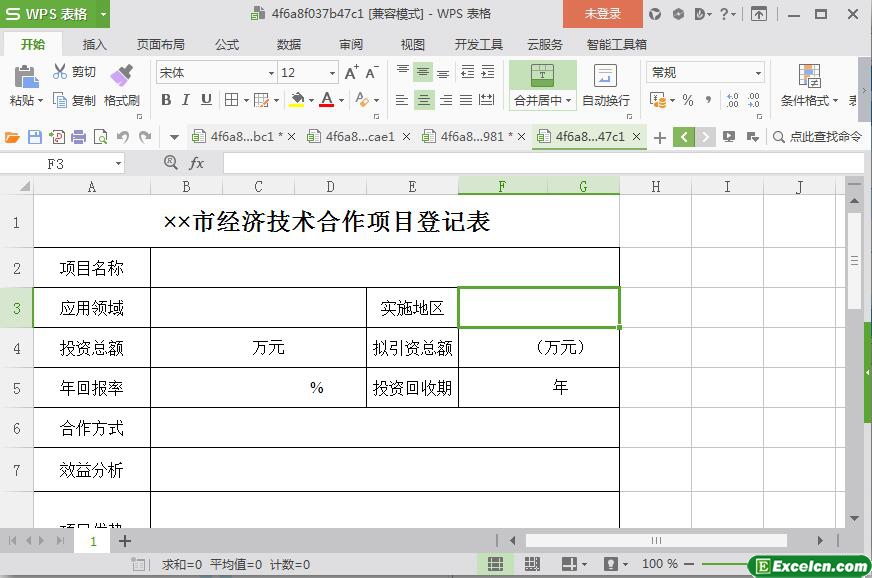 excel经济技术合作项目登记表模板