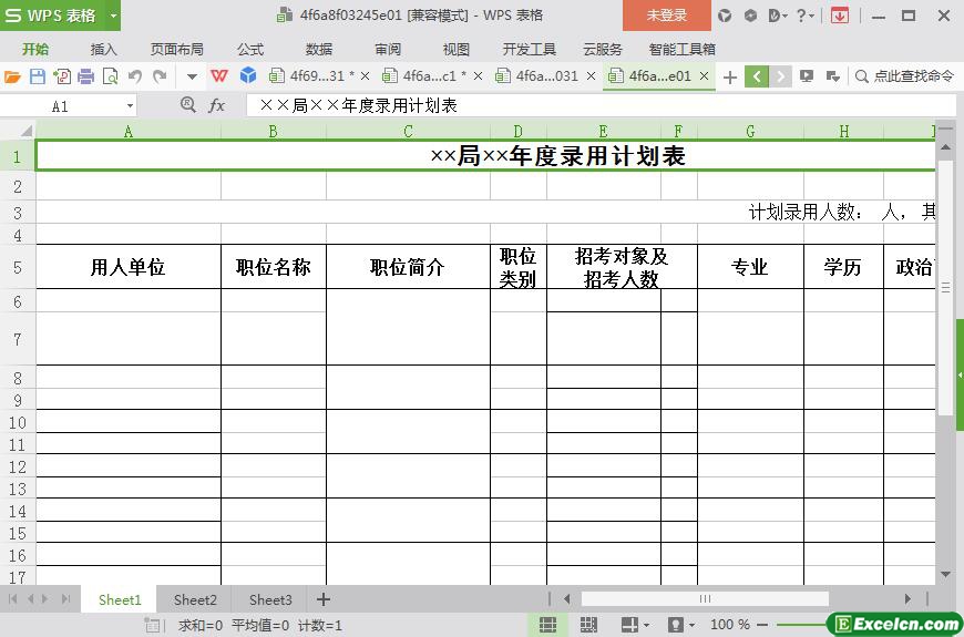 excel局年度录用计划表模板