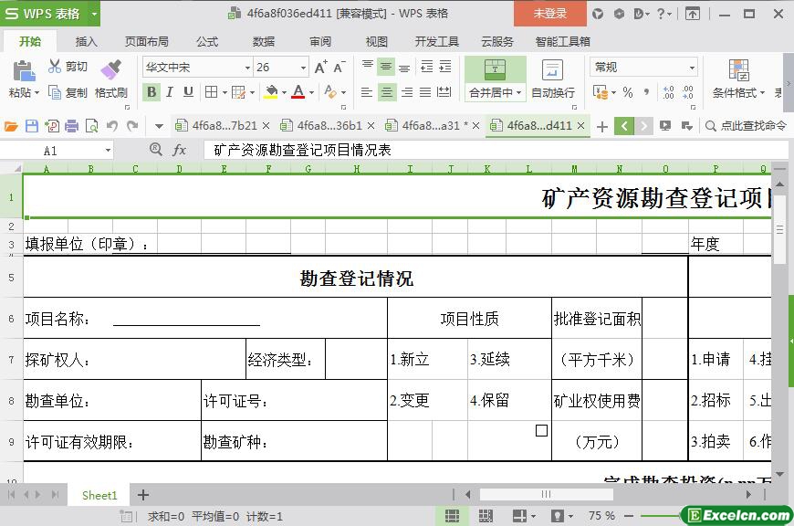 excel矿产资源勘查登记项目情况表模板