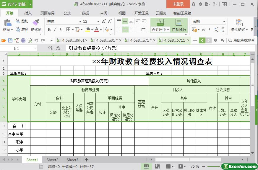 excel财政教育经费投入情况调查表模板